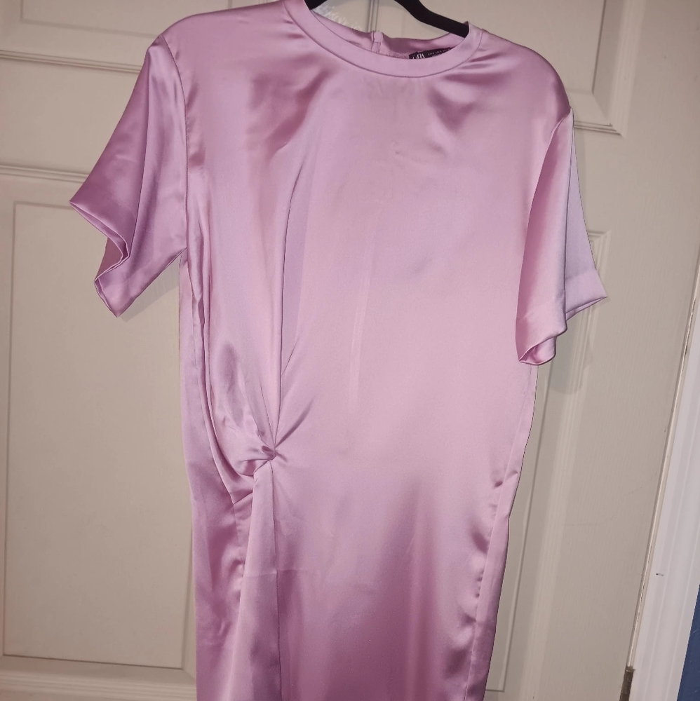 Zara Soft Pink Satin Dress Nwt Sz S Mini Invisable zipper